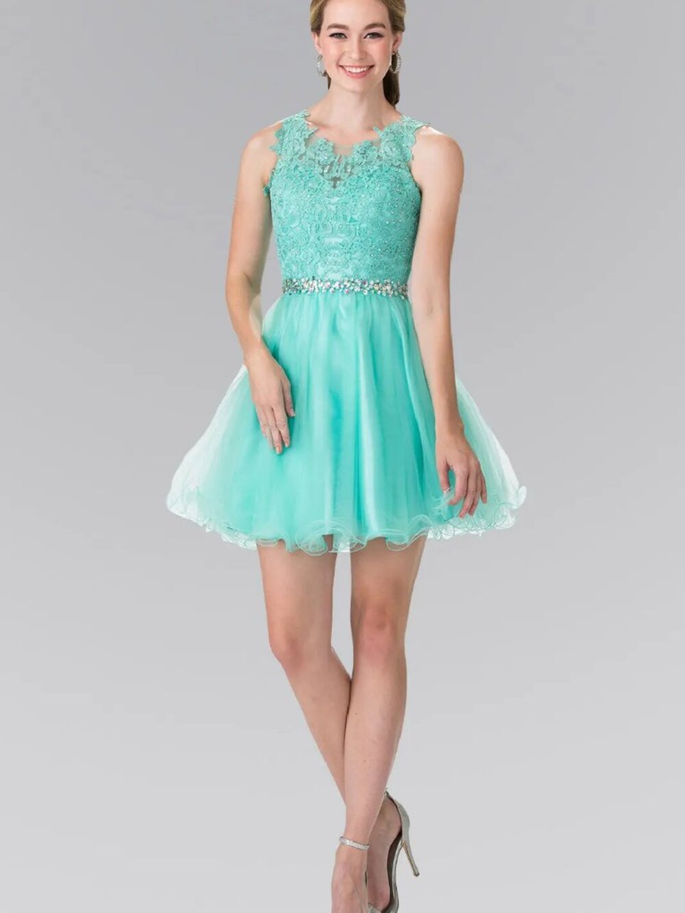 NEW MINT Lace & Beaded Illusion Neckline Cocktail Dress Embellished GS2375
